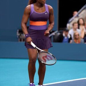 Nike Dri-Fit Tennis Athletic Mini Dress Purple/Orange Mesh Pleated Drop Waist M